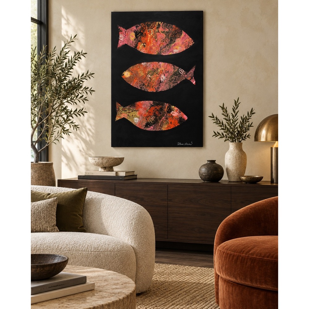 Each Carried an Ocean Original Abstract Fish Painting 24x36 Signed